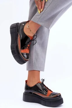 Skórzane Damskie Półbuty Maciejka 50740-18 Czarne