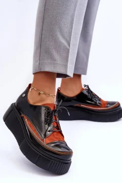 Skórzane Damskie Półbuty Maciejka 50740-18 Czarne