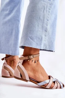 Skórzane Damskie Sandały Maciejka 01924-15 Różowe