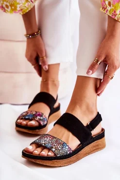 Skórzane Damskie Sandały Maciejka 04142-20 Czarne