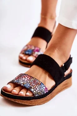 Skórzane Damskie Sandały Maciejka 04142-20 Czarne