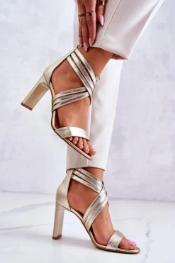 Skórzane Damskie Sandały Na Suwak Lewski Shoes 3138 Złote