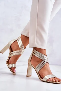 Skórzane Damskie Sandały Na Suwak Lewski Shoes 3138 Złote