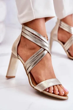 Skórzane Damskie Sandały Na Suwak Lewski Shoes 3138 Złote