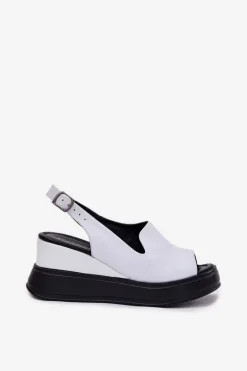 Skórzane Damskie Sandały Na Koturnie Artiker 52C0483 Białe