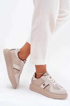 Skórzane Damskie Sneakersy Na Platformie Daniel Lopez Just Dare SS2D4003 Beżowe