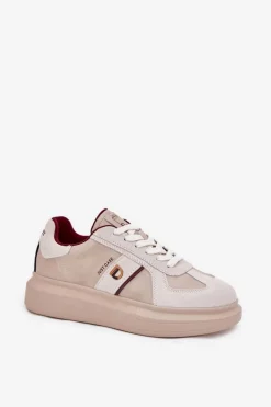 Skórzane Damskie Sneakersy Na Platformie Daniel Lopez Just Dare SS2D4003 Beżowe