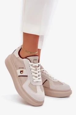 Skórzane Damskie Sneakersy Na Platformie Daniel Lopez Just Dare SS2D4003 Beżowe