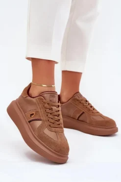 Skórzane Damskie Sneakersy Na Platformie Daniel Lopez Just Dare SS2D4005 Brązowe