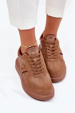 Skórzane Damskie Sneakersy Na Platformie Daniel Lopez Just Dare SS2D4005 Brązowe