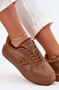 Skórzane Damskie Sneakersy Na Platformie Daniel Lopez Just Dare SS2D4005 Brązowe