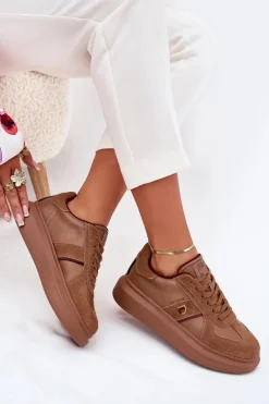 Skórzane Damskie Sneakersy Na Platformie Daniel Lopez Just Dare SS2D4005 Brązowe