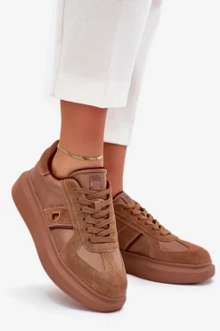 Skórzane Damskie Sneakersy Na Platformie Daniel Lopez Just Dare SS2D4005 Brązowe