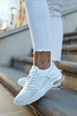 Skórzane Damskie Sneakersy Na Koturnie Białe Phiness