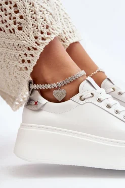 Skórzane Damskie Sneakersy Z Bransoletą CheBello 4406 Białe