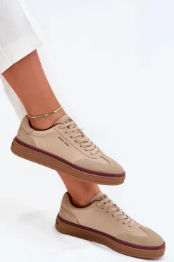 Skórzane Damskie Sneakersy Daniel Lopez Just Dare SS2D4007 Beżowe