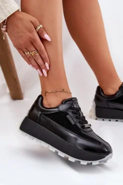 Skórzane Damskie Sneakersy Na Platformie Big Star RR274873 HI-POLY SYSTEM Czarne