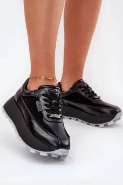 Skórzane Damskie Sneakersy Na Platformie Big Star RR274873 HI-POLY SYSTEM Czarne