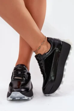 Skórzane Damskie Sneakersy Na Platformie Big Star RR274873 HI-POLY SYSTEM Czarne