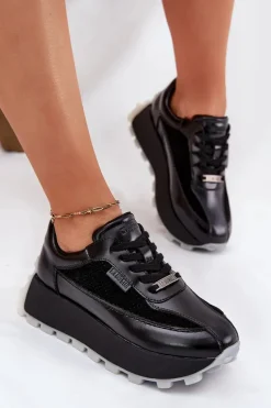 Skórzane Damskie Sneakersy Na Platformie Big Star RR274873 HI-POLY SYSTEM Czarne
