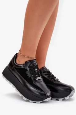 Skórzane Damskie Sneakersy Na Platformie Big Star RR274873 HI-POLY SYSTEM Czarne
