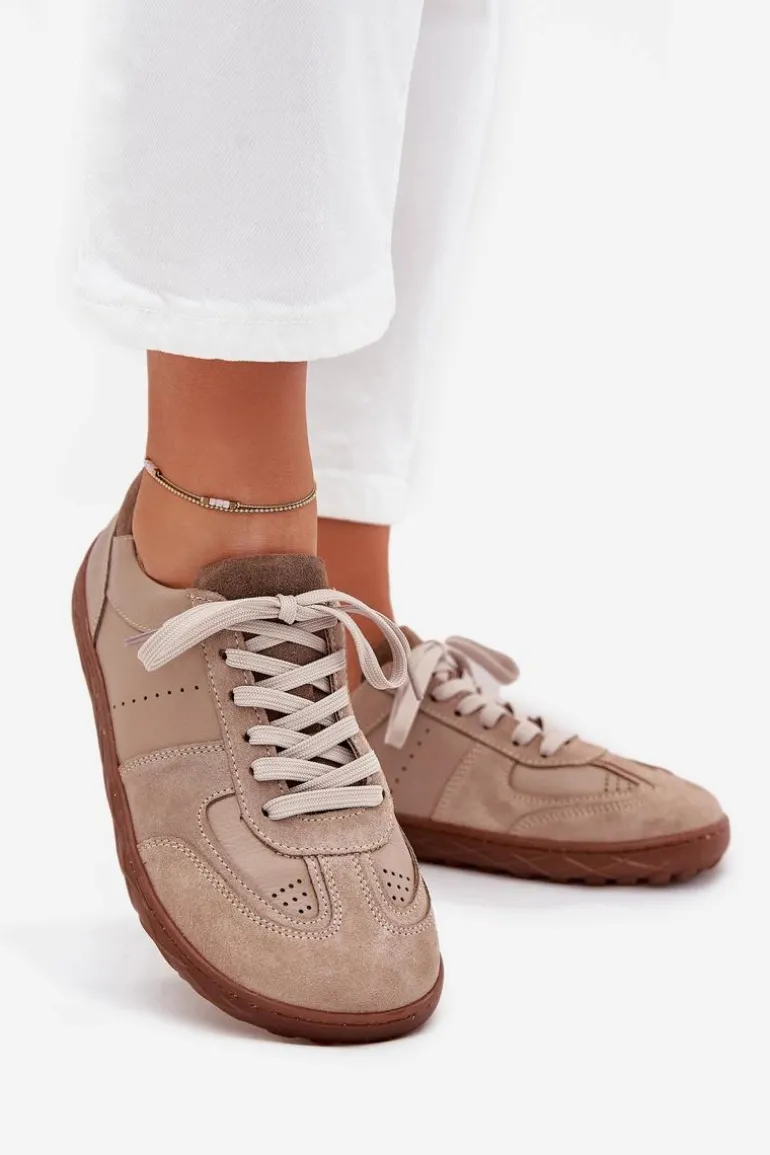 Skórzane Damskie Trampki Barefoot Zazoo N1277S2 Beżowe