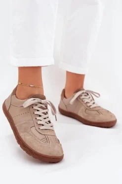 Skórzane Damskie Trampki Barefoot Zazoo N1277S2 Beżowe