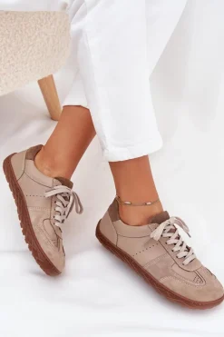 Skórzane Damskie Trampki Barefoot Zazoo N1277S2 Beżowe