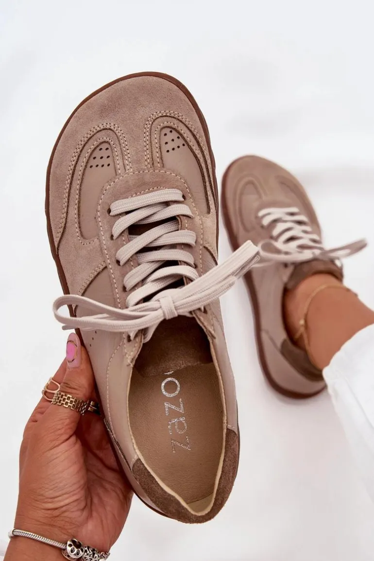 Skórzane Damskie Trampki Barefoot Zazoo N1277S2 Beżowe