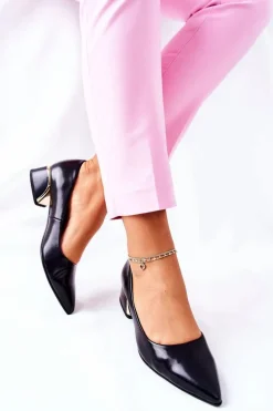 Skórzane Eleganckie Czółenka Czarne Samira