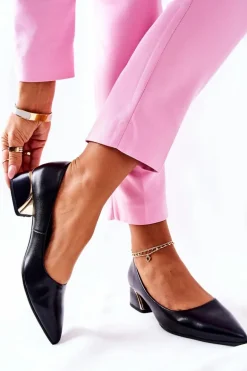 Skórzane Eleganckie Czółenka Czarne Samira