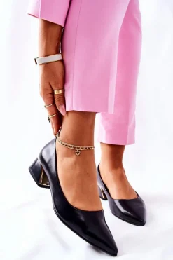 Skórzane Eleganckie Czółenka Czarne Samira