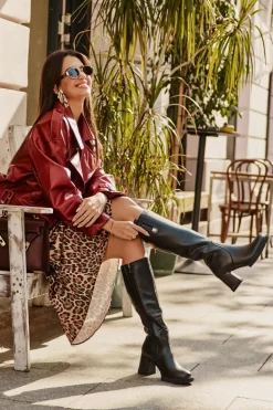 Skórzane Eleganckie Kozaki Do Kolana Na Obcasie Słupku Ocieplane D&A CR42-118 Czarne