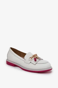 Skórzane Eleganckie Mokasyny Na Płaskim Obcasie S.Barski LR51-768 Białe