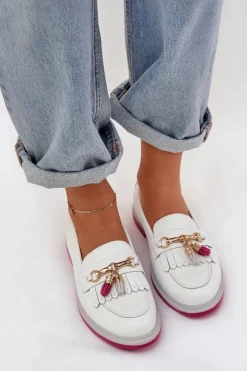 Skórzane Eleganckie Mokasyny Na Płaskim Obcasie S.Barski LR51-768 Białe