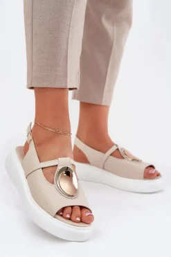 Skórzane Eleganckie Sandały Damskie S.Barski GR51-603 Beżowe