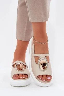 Skórzane Eleganckie Sandały Damskie S.Barski GR51-603 Beżowe