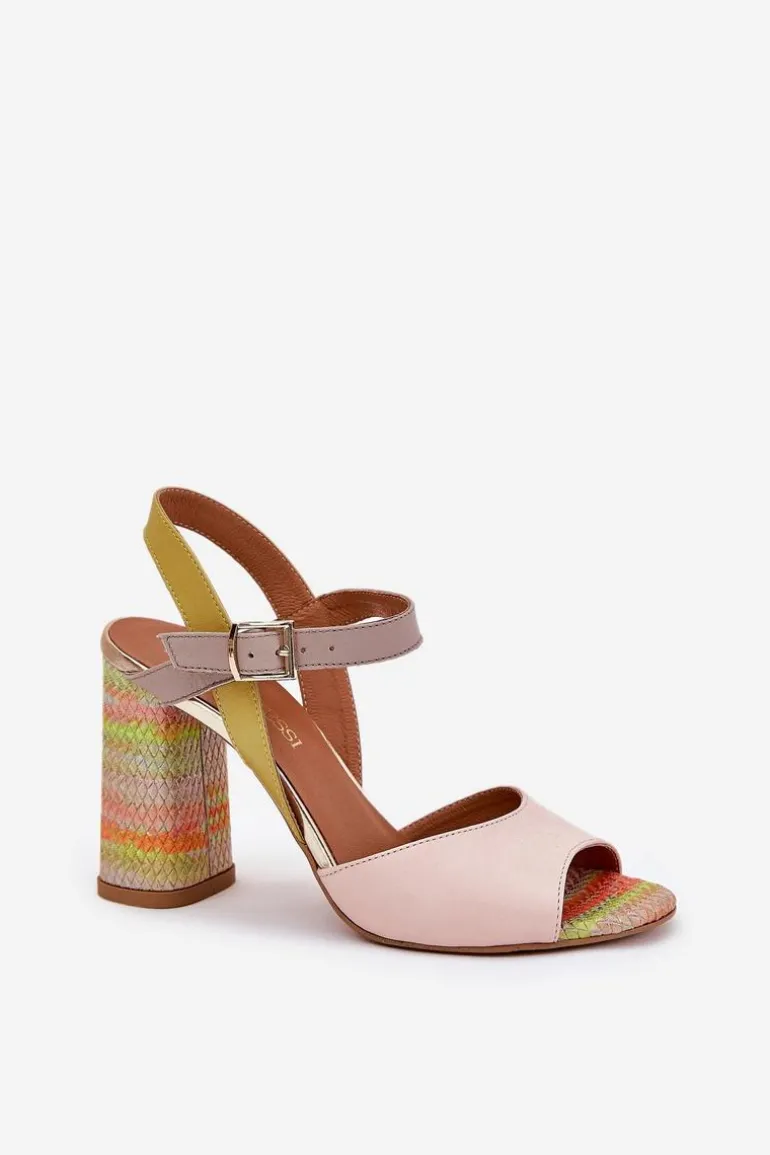 Skórzane Eleganckie Sandały Na Słupku Laura Messi 2136 Multikolor