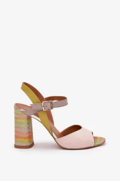Skórzane Eleganckie Sandały Na Słupku Laura Messi 2136 Multikolor