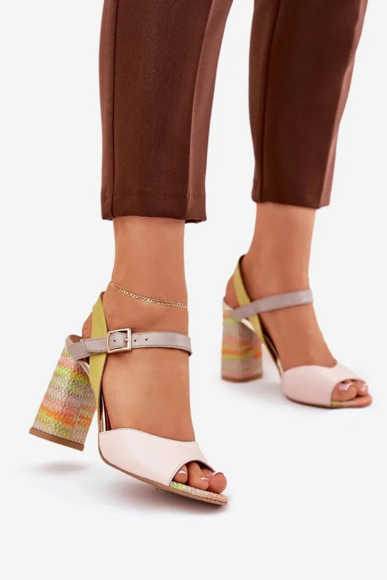 Skórzane Eleganckie Sandały Na Słupku Laura Messi 2136 Multikolor