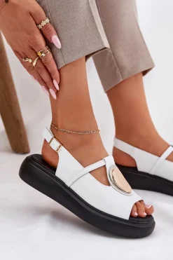 Skórzane Eleganckie Sandały Damskie S.Barski GR51-603 Białe