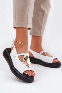 Skórzane Eleganckie Sandały Damskie S.Barski GR51-603 Białe