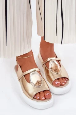 Skórzane Eleganckie Sandały Damskie S.Barski GR51-603 Złote