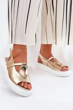 Skórzane Eleganckie Sandały Damskie S.Barski GR51-603 Złote