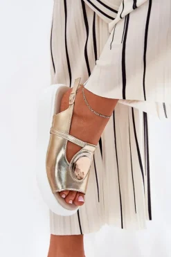 Skórzane Eleganckie Sandały Damskie S.Barski GR51-603 Złote