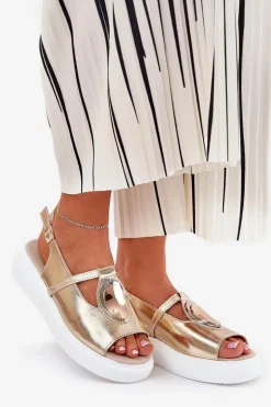 Skórzane Eleganckie Sandały Damskie S.Barski GR51-603 Złote