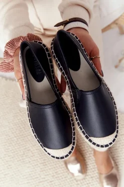 Skórzane Espadryle Na Plecionej Podeszwie Big Star HH274505 Czarne