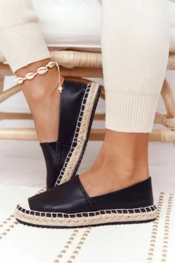 Skórzane Espadryle Na Plecionej Podeszwie Big Star HH274505 Czarne
