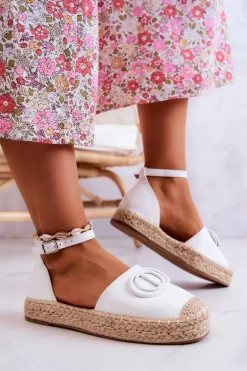 Skórzane Espadryle Z Ozdobą Białe Nells
