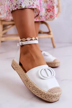 Skórzane Espadryle Z Ozdobą Białe Nells